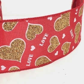 Gold Hearts Love Ribbon 63mm